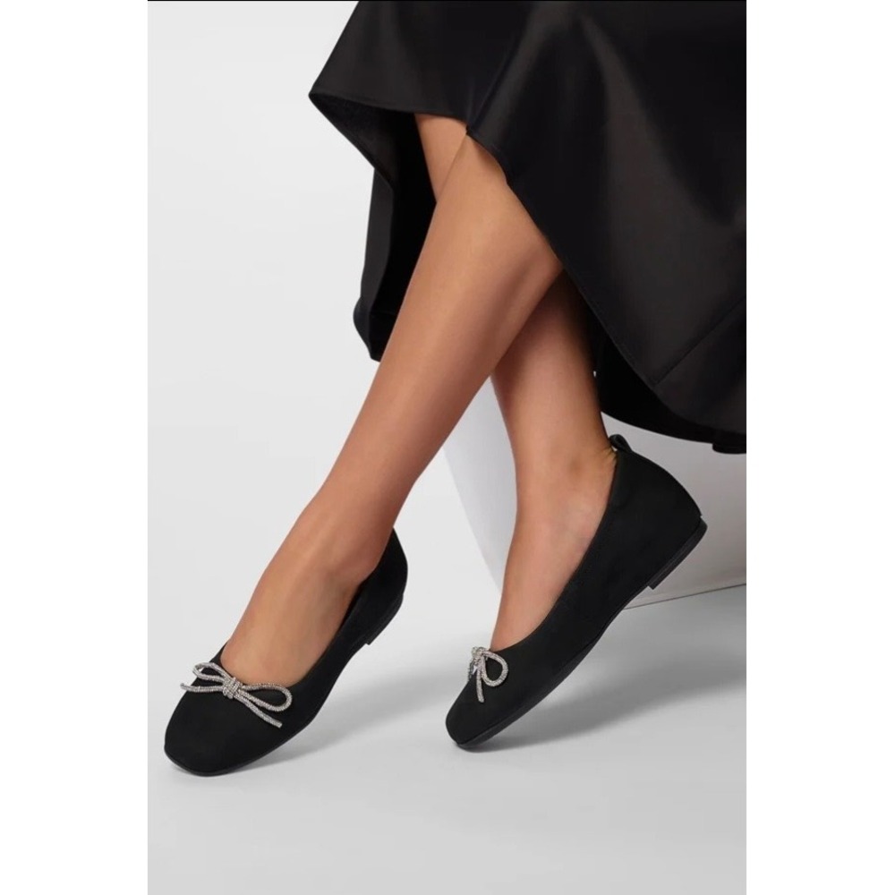 NEW ABEO Cadence Bow Nubuck Leather Diamante Bow Square Toe Ballet Flats Size 11